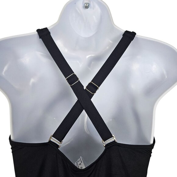 Tempt Me One Piece Womens Med Bathing Suit Black Mesh V-Neck Tummy Control - Picture 7 of 10